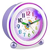 Ayybboo Wecker Kinder Ohne Ticken mit Snooze und Nachtlicht,Kinderwecker Batteriebetrieben Lernwecker für Jungen und Mädchen,Quarz Analog Wecker für Kinder (Regenbogenviolett)