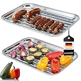 bremermann Grillschale, Grillpfanne Edelstahl, ca. 35 x 24,5 cm, 2 Stück