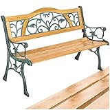 tectake® 2-Sitzer Gartenbank wetterfest, Gartenbank Holz im Landhausstil für Wintergarten Möbel, als romantische Balkonbank, Holzbank Garten, Gartenmöbel Bänke 124 x 60 x 83 cm