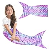 Vegena Meerjungfraue Decke, Meerjungfrauenflosse Kuscheldecke Weicher Sofa Decken Regenbogen Meerjungfrauen Decke für Mädchen Kinder Geschenk zum Geburtstag 145 x 50 cm (Violett)
