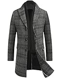 COOFANDY Mantel Herren Lang Wintermantel Slim Fit Business Warmer Trenchcoat Jacken Winterjacke Herrenmantel mit Abnehmbaren Karierten Schals Kariert-Schwarz L