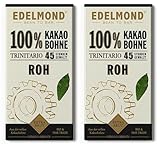 Edelmond 100% Roh-Schokolade: Bio, Vegan, Glutenfrei, Naturbelassene Bitterschokolade, Fair Trade Kakao (2 Tafeln)