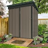 UDPATIO Metall Gartenhaus mit 1.5 m², Pultdach - 162 x 92 x 180 cm für den Außenbereich, Geräteschuppen, Fahrradgarage, Verzinkter Stahl mit Abschließbarer Tür für Hinterhof,Braun
