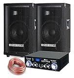 McGrey PA Komplettset DJ Anlage PowerDJ-1000 (System mit Partyboxen, Lautsprecher, 2X 300 Watt, Bluetooth-Endstufe, Verstärker, Lautsprecherkabel)