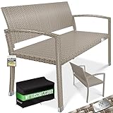 KESSER® Gartenbank Polyrattan 2-Sitzer Wetterfest | Rattan-Sitzbank UV-Beständig & bis 320kg belastbar | Balkon-Bank 125x62x90cm | Garten-Möbel mit ergonomischen Armlehnen | Für 2 Personen Creme