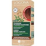 LOGONA Naturkosmetik Pflegende pflanzliche Haarfarbe, Veganes Haarfarbe-Pulver mit Bio-Henna für intensive Farbe und Glanz, Pflanzenhaarfarbe in Mahagonirot (Rot-Braun), 1 x 100g