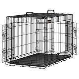 FEANDREA Hundekäfig, klappbar, Länge 92,5 cm, transportabel, 2 Türen, L, schwarz PPD36H