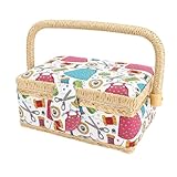 Rushbom Großer Nähkorb, Stoff, Blumenmuster, Bastel-Aufbewahrungsbox mit Griff, Nähkorb, Stoff, Großer Vintage-Organizer, Bastelwerkzeug, Zubehör-Set, Aufbewahrungsbox