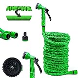 Grafner Flexischlauch Basic, 15 Meter, mit Multifunktionsbrause, stabiler Latexkern, KEIN PLATZEN, massive Ausführung, grün flexibler Gartenschlauch flexi Schlauch dehnbar