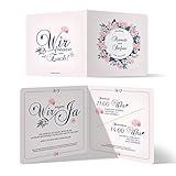 Personalisierte 10-100x Stück Hochzeitseinladungen/Einladungskarten zur Hochzeit Einladung individuell - Blumen Romantik Motiv, Klappkarte Quadrat 148x148mm, dickes 300g/qm Papier