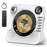 Greadio CD Player Tragbar mit Bluetooth 5.1, Kinder CD Spieler mit Lautsprecher, Fernbedienung, HiFi-Sound, Staubschutz, AUX/USB-Wiedergabe, Tragbarer cd Player für Zuhause (Weiß)
