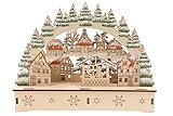 ELLUG 3D Schwibbogen Lichterbogen Holzschnitt Winterdorf aus Holz zum Stellen mit Licht 22 * 6 * 17cm batteriebetrieben mit On-Off Schalter, Timer Funktion (6h On/18h Off)