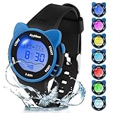 Ayybboo Kinderuhr Mädchen Jungen,7 Farblichter Armbanduhr Kinder mit Katzenmotiv,3 ATM Wasserdicht Digitaluhr Kinder für 4-12 Jahre Weihnachten Einschulung Geschenke (Dunkelblau)