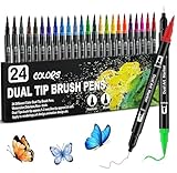 BAKEVIC Filzstifte,24 Filzstifte Dicke und Dünne,Dual Brush Pinselmarker für Erwachsene und Kinder–Zum Ausmalen, Zeichnen, DIY-Projekte, Journaling, Scrapbooking und Schulbedarf