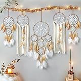 LOMOHOO 5 Pack Traumfänger Mond und Sonne Design Boho Wand hängende Dekoration handgemachte traditionelle Federn Traumfänger für Kinder Schlafzimmer Wohnen Home Dekoration (Braun) (5 stück-Brown)