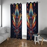 UIRINGART Exotische Retro Raum Verdunkelung Vorhänge Bunte Federn Muster Verdunkelungsvorhänge Boho Stil Fenstervorhänge für Wohnzimmer Schlafzimmer 2 Paneele H214xB107