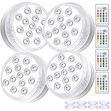 ALED LIGHT Unterwasser LED RGB Lichter, 4 Stück 13 LED Wasserdichte LED Leuchten Multi Farbwechsel Teichbeleuchtung mit Fernbedienung, 4 x Saugnapf, LED Licht für Vase Base Pool Fisch Tank Dekoration