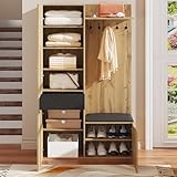 Houkiper Garderobenset Wandgarderobe, Flurgarderoben Set Garderobenschrank Flur mit 5 Kleiderhaken, Spiegel, Schuhschrank, Wandgarderobe, Oberes Ablagefach, Flurgarderobe Sitzbank, 79 x 50 x 175cm