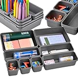 Retoo Schubladen Organizer Set 8-teilig, Schubladeneinsatz aus Kunststoff in 3 Größen, Organisationsboxen für Schublade Küche Bad Büro, Schreibtisch Ordnungsboxen, grau