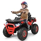 COSTWAY 12V Elektro Kinderquad mit Scheinwerfer, Mini Elektroquad mit Musik USB & Hupe, 4 Räder Kinder Quad 3-8 km/h, Elektro Quad für Kinder ab 3 Jahren (Rot)