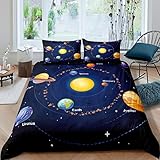 Bettwäsche-Set mit Sonnensystem, Weltraum-Thema, Bettbezug-Set, Universum, Planeten, Bettdeckenbezug, Astronomie, Bettbezug für Kinder, Jungen, Mädchen, Schlafzimmer, Kollektion, 2-teilig, Einzelgröße