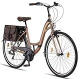 Licorne Bike Stella Plus Premium City Bike in 28 Zoll Aluminium Fahrrad für Mädchen, Jungen, Herren und Damen - 21 Gang-Schaltung - Hollandfahrrad (28 Zoll, Gold)