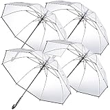 Carlo Milano Schirm: 4er-Set transparente Stock-Regenschirme, Stahl & Fiberglas, Ø 100 cm (Glockenregenschirm, Regenschirm transparent Automatik, wasserdicht)