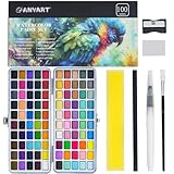 Anyart Aquarellfarben Set 100 Farben in Tragbarer Box, Wasserfarben für Reisen, Aquarell Watercolor Set Mit Pinsel und Aquarellpapier für Künstler und Malerei-Liebhaber