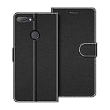 COODIO Handyhülle für HTC Desire 12+ Handy Hülle, HTC Desire 12 Plus Hülle Leder Handytasche für HTC Desire 12 Plus Klapphülle Tasche, Schwarz