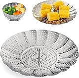 Kezidhp Dämpfeinsatz, Edelstahl Einstellbar Dampfgarer Einsatz, Dampfeinsatz für Topf (15cm-30cm), Dünsteinsatz, für Gemüse, Kochtöpfe und Fisch Meeresfrüchte, Spülmaschinengeeignet