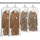 TAILI Hängend Vakuumbeutel Mit Kleiderhaken - Aufbewahren von Jacken, Anzüge und Kleid-Maximieren Sie Platz im Schrank, Vakuum Platzsparer für Zuhause, Reise, 4 Stück (105x70cm+ 135x70cm)-Transparent…