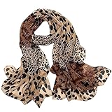 Langer Damenschal, Leopardenmuster, weicher glatter Satin-Chiffon, Seide, Schal, Damen-Schal, leichter Schal, Stola, Wickeltuch, für Damen und Mädchen, Alltagskleidung, Accessoire, 50 x 160 cm, braun,