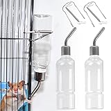 Rppiup Trinkflasche Kaninchen mit Halterung, 2 Stück Kaninchen Wasser Flaschen, 350ml Hasen Trinkflasche, Hängende Haustiere Wasserflaschen für Kaninchen Meerschweinchen Hamster Chinchillas