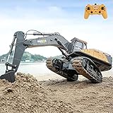 QIYHBVR Ferngesteuertes Bagger-Spielzeug, RC-Bagger Im Maßstab 1:14, 22-Kanal-Upgrade, Voll Funktionsfähige Baufahrzeuge, Um 680 ° Drehbare Werkbank, Bagger, RC-LKW