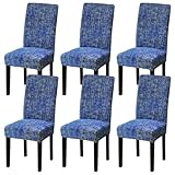 mafudoxi Stuhlhussen 6er Set, Stretch Abnehmbare Waschbar Stuhlbezug, Stretch Stuhlhusse mit Gummiband, für Hotel, Bankett, Restaurant, Haus, Party, Hochzeit(Muster-Blau, 6Stück)