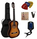 MSA 4/4 Gitarre SunBurst für Anfänger, Gitarrenset mit Tasche Stimmgerät und Gitarrenständer STARTERSET