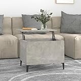 Yunovire Couchtisch Betongrau 60x44,5x45 cm, Holzwerkstoff, höhenverstellbar, mit Stauraum, für Wohnzimmer, modernes Design, vielseitig einsetzbar