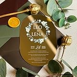 Manschin-Laserdesign Hochzeitseinladungen | Edle Einladungskarten aus spiegelndem Acrylglas für Hochzeit, Geburtstag, Partys - personalisierbar mit Ihrem Wunschtext - mit UV Druck (Gold)