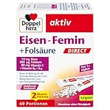 Doppelherz Eisen-Femin DIRECT mit Vitamin C + B6 + B12 + Folsäure - 14 mg Eisen für die normale Bildung von roten Blutkörperchen - 60 Portionen Micro-Pellets