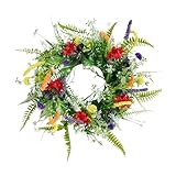 Vartegas Wildblumenkranz 40/45/50 cm Frühlingskranz Ganzjährig Türkranz Künstliche Wildblumen Girlande Für Haustür Innen Außen Dekoration Türkranz (C)