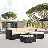 Arebos Polyrattan Gartenmöbel Lounge Palma | Inkl. Sitzkissen | 4 Personen | UV-beständiges Polyrattan-Geflecht | Tisch mit Glasplatte | Frei kombinierbar | Schwarz