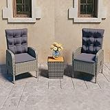 LAPOOH 3-TLG. Bistro-Set, Bierzeltgarnitur, Gartenbar, Biertisch Bierbänke, Garten Möbel, Gartenmöbel Set, Balkonmöbel, Poly Rattan und Akazienholz Grau