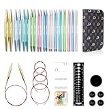 RUIDI Stricknadeln Set Austauschbar, Leichtes Rundstricknadeln Set Austauschbar mit Etui & Zubehör, 13 Paare Rundstricknadeln (10cm) in Größen von 2,75 mm bis 10 mm (Aluminium)