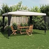 Pavillon mit Doppeldach,Pulverbeschichteter Stahlrahmen,Polyester mit PA-Beschichtung,Windbeständig,Grillpavillon Winterfest,Camping Pavillons,Zelt Pavillon,Garten Pavillons,Creme,3,98 x 2,98 x 2,95 m