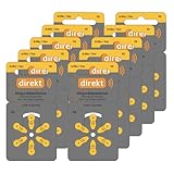DIREKT Hörgerätebatterien Typ 10 Gelb - Zink-Luft Batterien für Hörgeräte - PR70 P10 ZL4-1,45 V - Made in Germany - 60 Stück im Sparpack