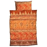Traumschlaf Satin Bettwäsche Indi Orange – 100 % Baumwolle, glänzend & atmungsaktiv, orientalisches Design mit Ornamenten 135x200 cm + 80x80 cm