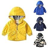 Gefütterte Regenjacke Baby Junge Camouflage Jacke mit Kapuze Reißverschluss Softshelljacke Langarm Übergangsjacke Einfarbige Sportjacke Leichte Mäntel (Yellow, 4-5 Years)