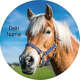 Lion-Decor GmbH Tortenaufleger Pferd mit Wunschname / 20 cm Ø, Ideal für eine rasche und schöne Verzierung Ihrer Torte, 1 Stück, Braun, Geburtstag