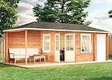 Alpholz 5 Eck Gartenhaus Rhein-40 - Massivholz Blockhaus mit Anbau - Gartenhütte inkl. 2 Echtglas Fenster - 5Eck Blockhütte & Boden ohne Imprägnierung