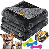 Lovpet® wasserdichte Hundedecke, Fleece Haustier Decke Katzendecke + 3X Kauknochen, für Minihunde, Katzen, 73 x 63 cm, S, maschinenwaschbar, beidseitiger Sofabezug-Schutz Schwarz